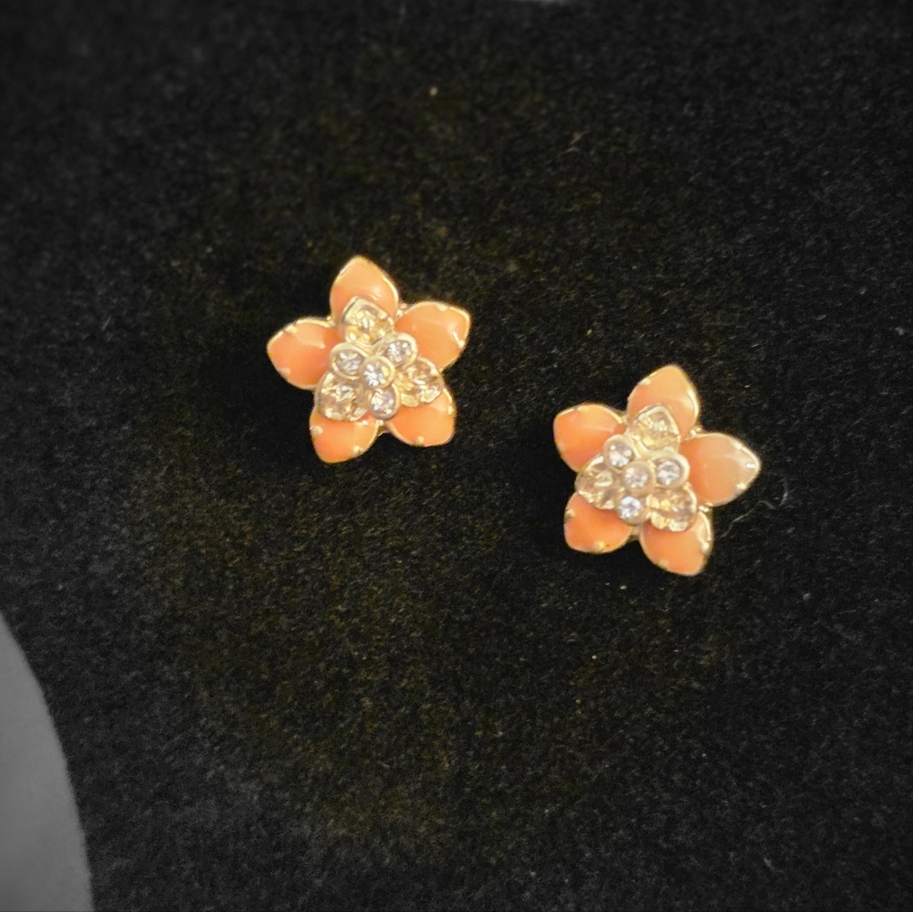 Lia Sophia Orange and Gold Floral Earrings